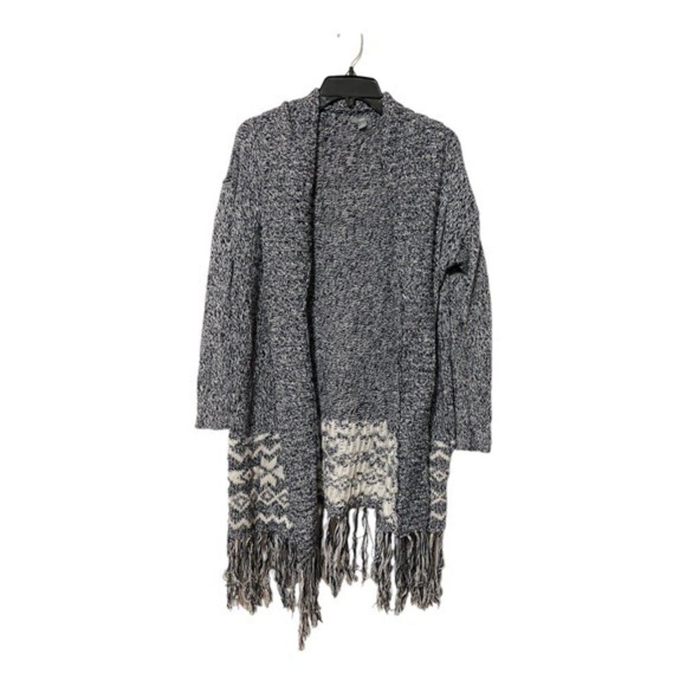 Aerie Womens Open Duster Length Cardigan Blue Heathered Tassle Bottom Size
